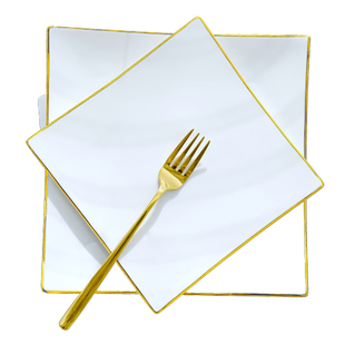 欧式金边陶瓷西餐盘牛排刀叉盘子套装餐具意面盘蛋糕正方形碟子