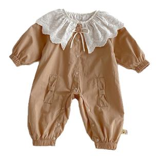 拉果拉2025宝宝早秋衣服婴儿连体衣韩系穿搭公主爬服贝雷帽三件套