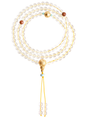 心斋堂白水晶黄财神108佛珠手链