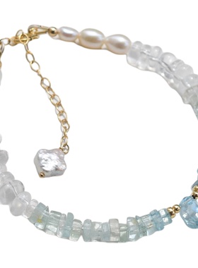 三合一草海蓝宝托帕石渐变色手链