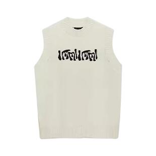 IMMI  女士羊毛LOGO提花宽松毛衣背心 300124