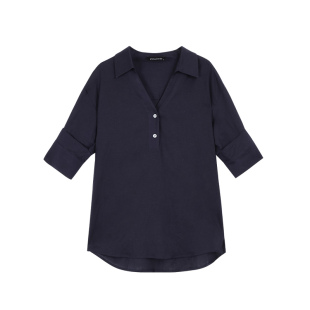 pusumede 轻氧简约 白色莱赛尔亚麻v领中袖衬衫女松弛感通勤上衣