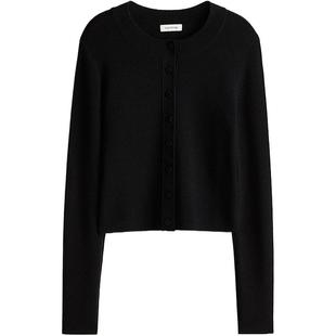 HM女装毛针织衫冬季美利奴舒适羊毛开衫修身短开衫1254455