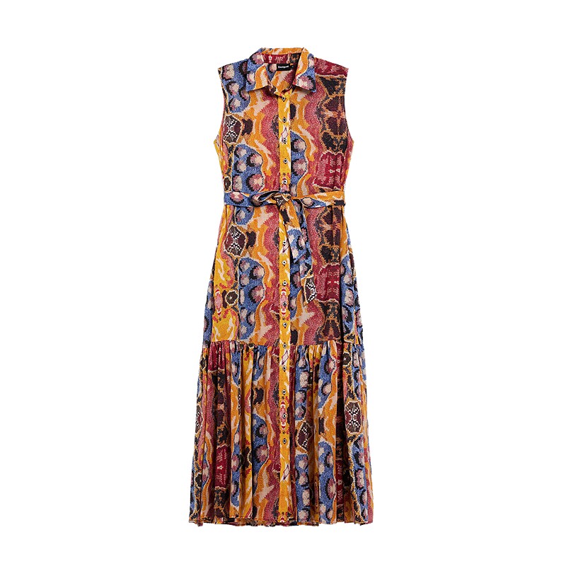 【LACROIX联名】Desigual26春夏新品抽象手绘彩色印花无袖连衣裙