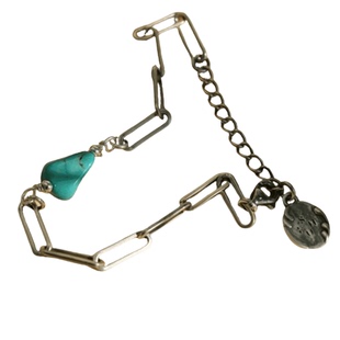 睡莲生生世世 925纯银手链绿松石宝石复古气质手环简约手饰女