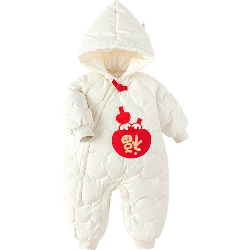 巴拉巴拉宝宝羽绒连体衣婴儿衣服冬装新款儿童红色过年外出服加厚
