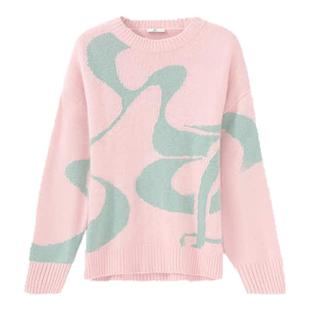 【商场同款】HPLY荷比俪冬季新款女提花线形撞色针织套头毛衣