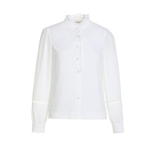 2026新款春季长袖女士衬衫白色别致木耳领雪纺上衣高端设计感衬衣