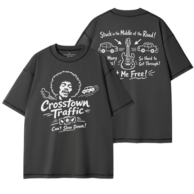 Jimi Hendrix乐队复古美式街头设计感圆领宽松纯棉摇滚短袖T恤