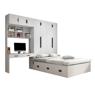 衣柜床一体小户型单人床家用带书桌多功能储物床实木儿童榻榻米床