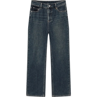 爱居兔设计感反面磨毛牛仔裤女冬季新款复古时尚阔腿裤