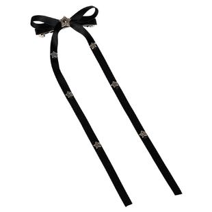 星星蝴蝶结发夹芭蕾风长飘带发饰气质后脑一字夹轻奢黑色复古钢夹