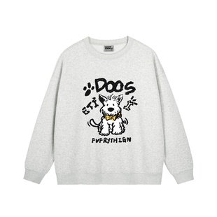 街头风宽松重磅灰色卫衣女2026新款薄款设计感狗狗印花无帽上衣潮