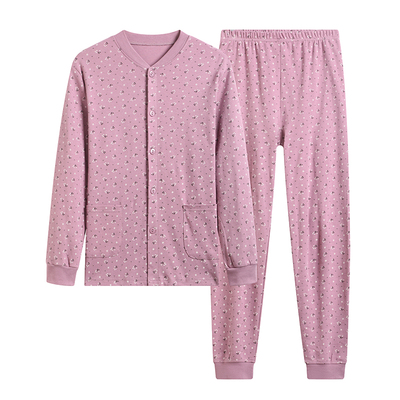 中老年纯棉开衫系扣长袖秋衣秋裤