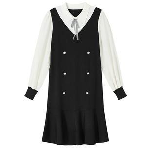 秋水伊人奥莱时尚假两件针织鱼尾连衣裙秋季女装气质收腰显瘦裙子