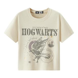 森马哈利波特联名短袖T恤女夏短款图案印花做旧修身炸街复古上衣