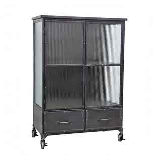 孤品捡漏美式乡村工业风铁艺双门玻璃餐边柜客厅餐厅收纳储物柜子