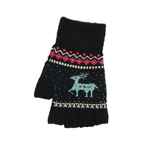 艺佰意商铺手套女半指毛线保暖露手指触屏韩版可爱卡通成人学生写字防寒秋冬