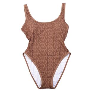 美国外贸原单Mich**品牌经典老花大露背舒适显瘦连体泳衣女款泳装