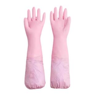 茶花加绒家务手套厨房清洁洗碗橡胶套袖pvc耐磨洗衣服耐用冬季