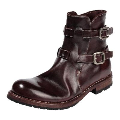 英伦复古马皮皮带扣骑士靴