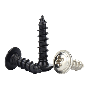 PWA铁镀镍 黑色圆头十字带垫自攻螺丝盘头带介螺钉M2M2.6M3M4M5mm