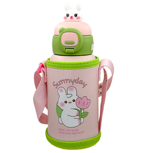 保温杯女生高颜值带吸管两用水杯儿童不锈钢便携吸管杯小学生防摔