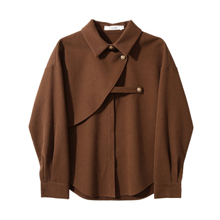咖色磨毛衬衫女春季2026年新款春装女款设计感衬衣美拉德穿搭上衣