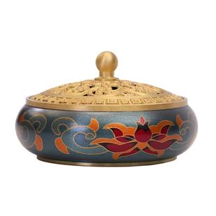 莲花铜香炉家用沉香印制彩盘香熏炉室内香篆摆件茶道焚香器香薰炉