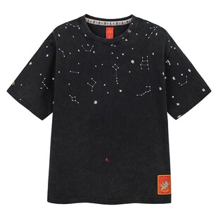碧海潮生＜观星＞新款中国风夜光国潮纯棉绣印花水洗圆领短袖t恤
