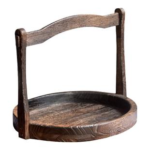 实木手提篮子中式复古食盒喝茶功夫茶具配件民宿家用茶杯垫茶点盘