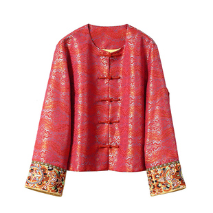 淘么淘【四时吉祥】新中式敦煌团花真丝宋锦提花袖口刺绣外套上衣
