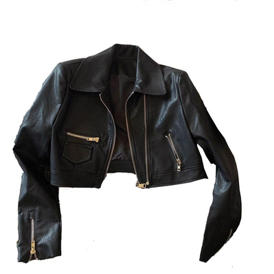 美式酷飒风短款皮夹克外套女