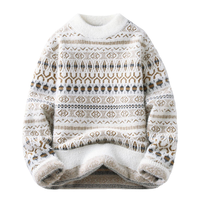 软糯毛衣男冬季加绒厚水貂绒线衣