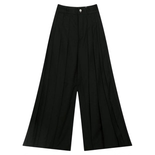 HARE休闲裤女2025冬季新款气质宽松通勤阔腿百褶西装裤子603609