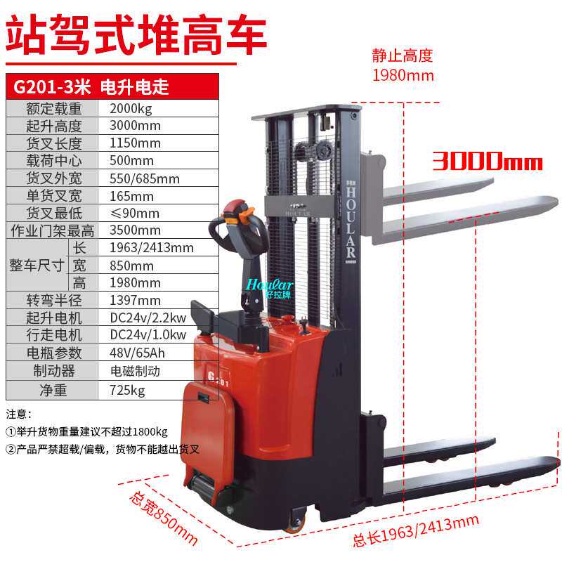 站驾式2吨升2.5米全电动升高车全自动升降堆高车CDD2025堆货叉车