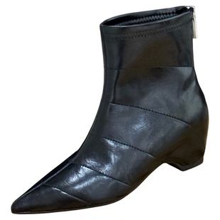 时尚内增高短靴女2025年新款冬季加绒尖头时装靴英伦风百搭瘦瘦靴