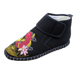 高帮棉鞋男冬季老北京布鞋男士加绒保暖刺绣中国风加厚男士雪地靴