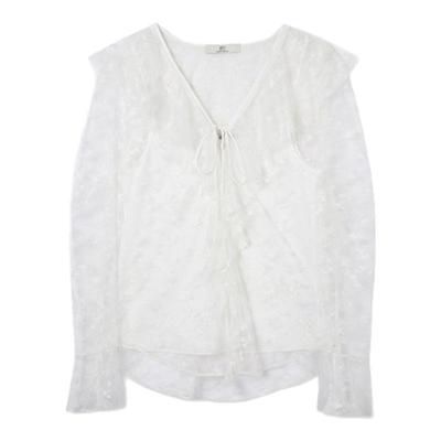 【商场同款】HPLY荷比俪2025夏新款女蕾丝罩衫修身气质度假风衬衫