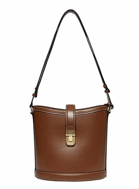 韩国原厂货~水桶包女子母包小众设计高级感复古棕色单肩斜挎包包