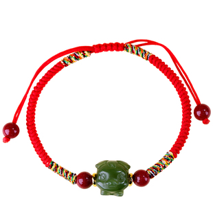 红绳手链女生和田玉生肖本命年编织手绳转运珠饰品护身符属猪兔羊