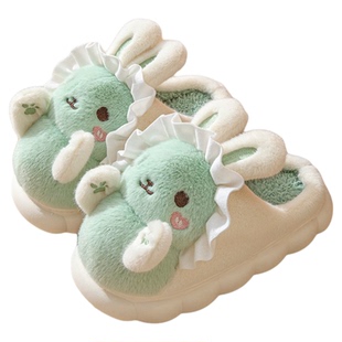 毛绒可爱小兔子棉拖鞋女冬季2025新款加绒保暖室内家居甜美棉拖女