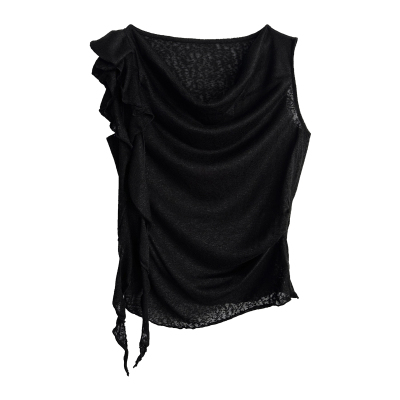 BestU气质纯色荡领无袖上衣女