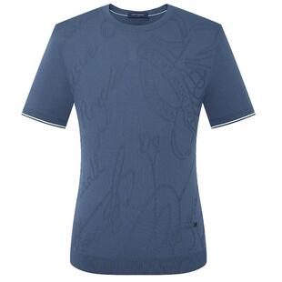 报喜鸟2024春季新款商务休闲男士短袖暗纹图案圆领T恤衫通勤上衣