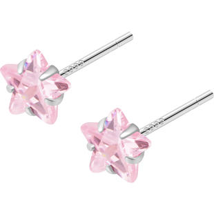 999纯银粉色钻石星星耳钉女气质甜美超闪耳环高级感养耳洞小耳饰
