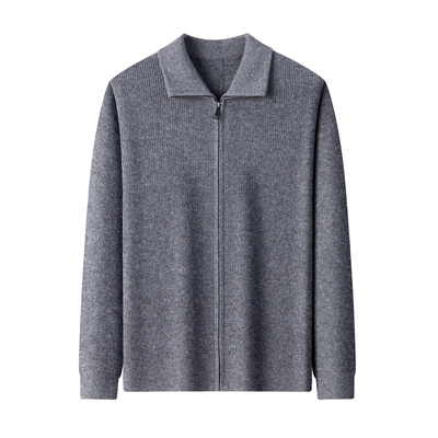 春竹世家男士纯山羊绒衫全拉链开衫外套秋冬季加厚翻领毛衣针织衫