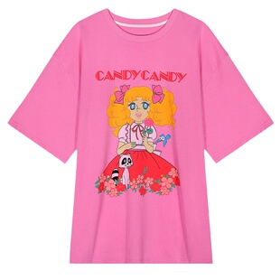 落落狷介 短袖女t恤夏粉红色印花上衣女2025新款设计感小众宽松