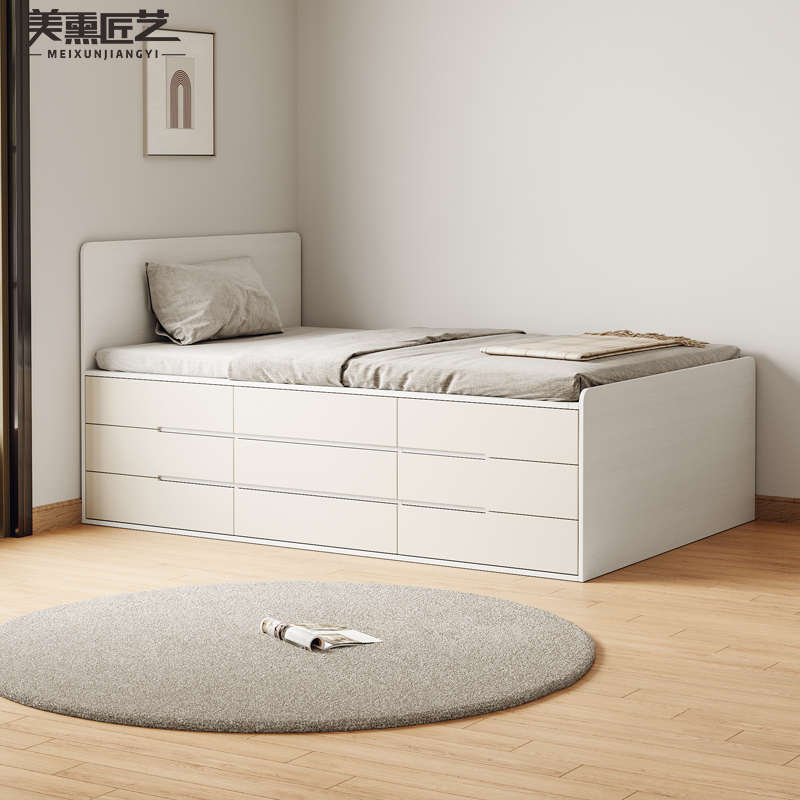 小户型储物床高箱床抽屉床收纳榻榻米侧翻单人床1.2米省空间半高