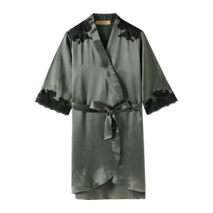 美标长袖真丝睡袍女吊带两件套春秋新品100%桑蚕丝家居服丝绸睡衣