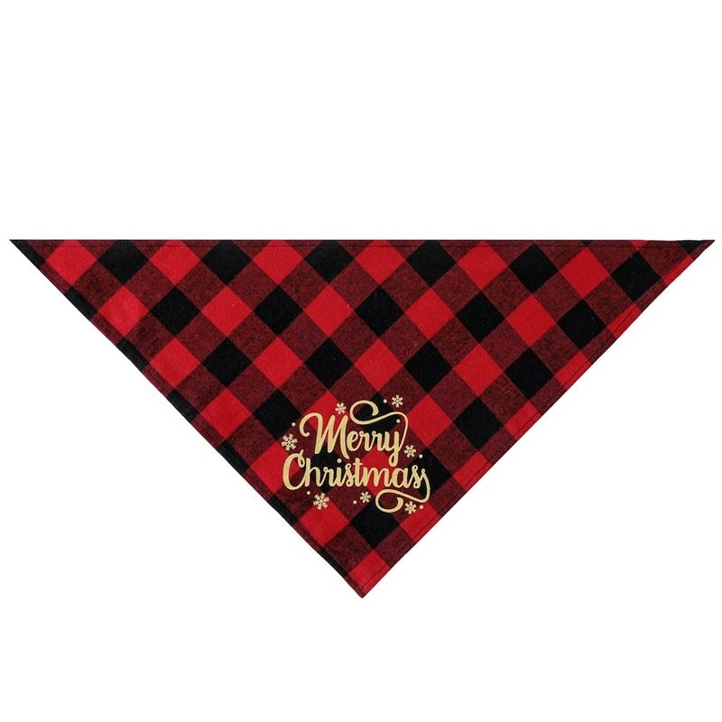 新款红黑绿黑格子烫金三角宠物巾围嘴狗狗单层圣诞节围巾巾口水